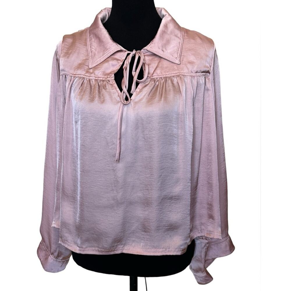 New ~ TREASURE AND BOND ~ Tie Neck Satin Blouse Top L